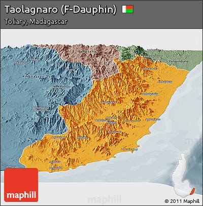 Political Panoramic Map of Taolagnaro (F-Dauphin), semi-desaturated