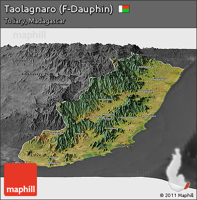 Satellite Panoramic Map of Taolagnaro (F-Dauphin), darken, desaturated