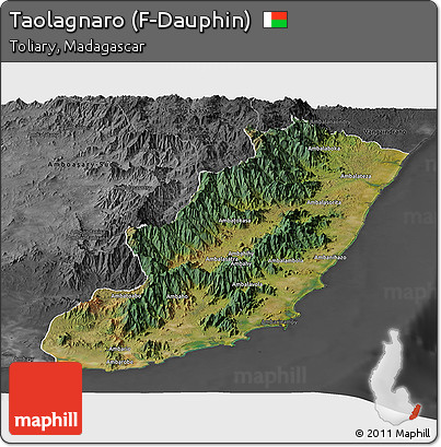 Satellite Panoramic Map of Taolagnaro (F-Dauphin), darken, desaturated