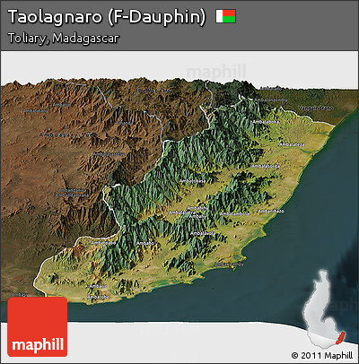 Satellite Panoramic Map of Taolagnaro (F-Dauphin), darken