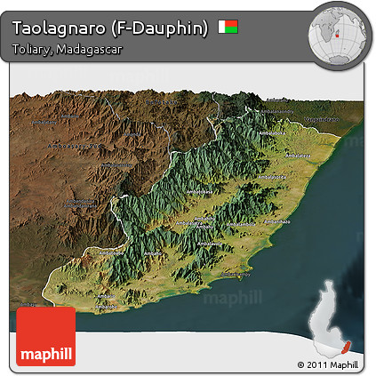 Satellite Panoramic Map of Taolagnaro (F-Dauphin), darken