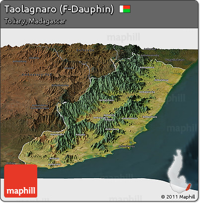 Satellite Panoramic Map of Taolagnaro (F-Dauphin), darken