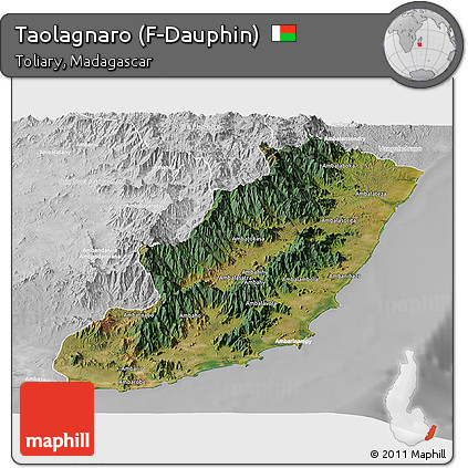 Satellite Panoramic Map of Taolagnaro (F-Dauphin), lighten, desaturated