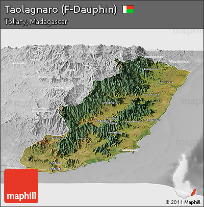 Satellite Panoramic Map of Taolagnaro (F-Dauphin), lighten, desaturated