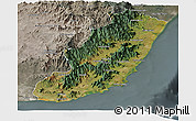 Satellite Panoramic Map of Taolagnaro (F-Dauphin), semi-desaturated