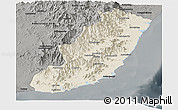 Shaded Relief Panoramic Map of Taolagnaro (F-Dauphin), darken, semi-desaturated
