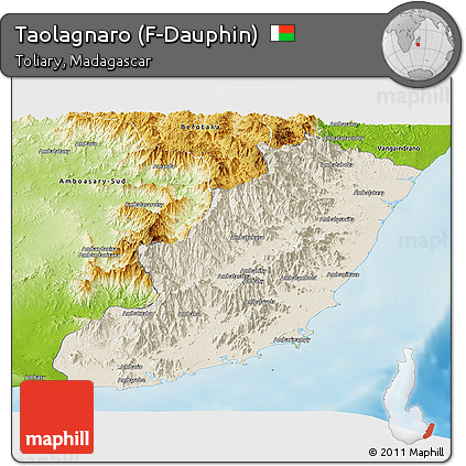Shaded Relief Panoramic Map of Taolagnaro (F-Dauphin), physical outside