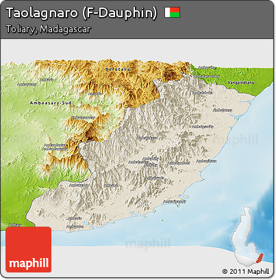 Shaded Relief Panoramic Map of Taolagnaro (F-Dauphin), physical outside