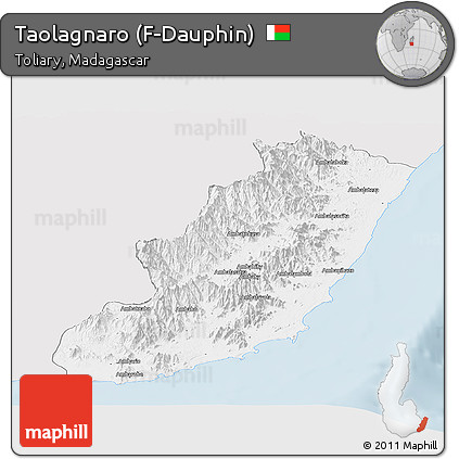Silver Style Panoramic Map of Taolagnaro (F-Dauphin), single color outside