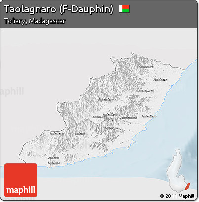 Silver Style Panoramic Map of Taolagnaro (F-Dauphin), single color outside