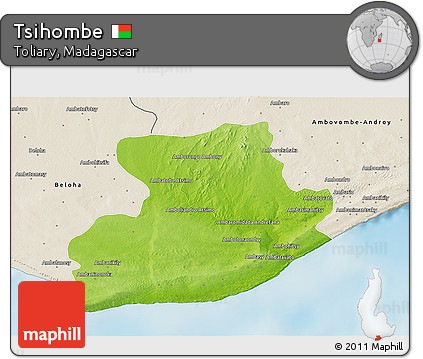 Physical 3D Map of Tsihombe, shaded relief outside