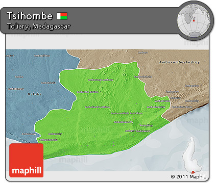 Political 3D Map of Tsihombe, semi-desaturated