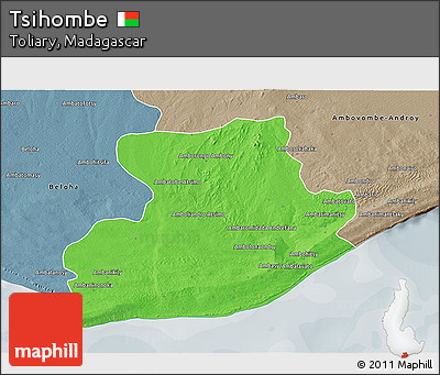 Political 3D Map of Tsihombe, semi-desaturated