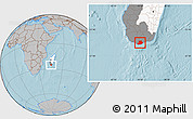 Gray Location Map of Tsihombe, highlighted country, highlighted parent region, hill shading