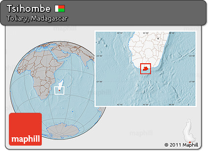 Gray Location Map of Tsihombe, highlighted country, hill shading