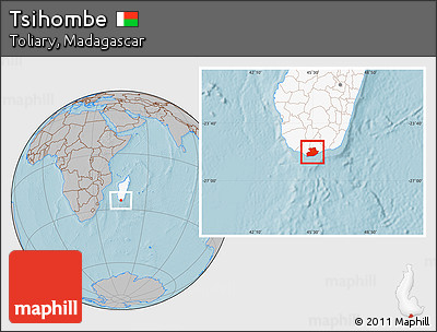 Gray Location Map of Tsihombe, highlighted country, hill shading