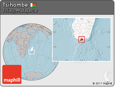 Gray Location Map of Tsihombe, highlighted country, hill shading