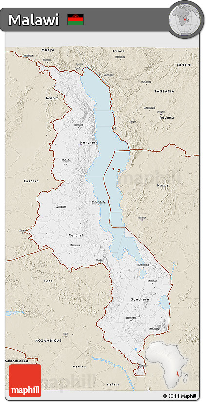 Classic Style 3D Map of Malawi