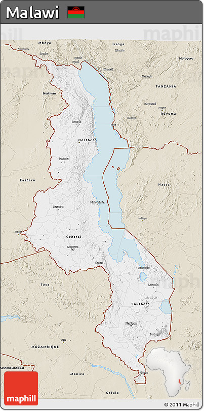 Classic Style 3D Map of Malawi