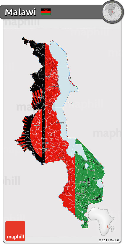 Flag 3D Map of Malawi, flag rotated