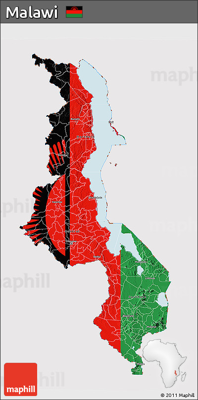 Flag 3D Map of Malawi, flag rotated