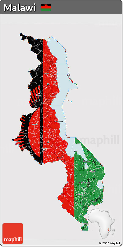 Flag 3D Map of Malawi, flag rotated