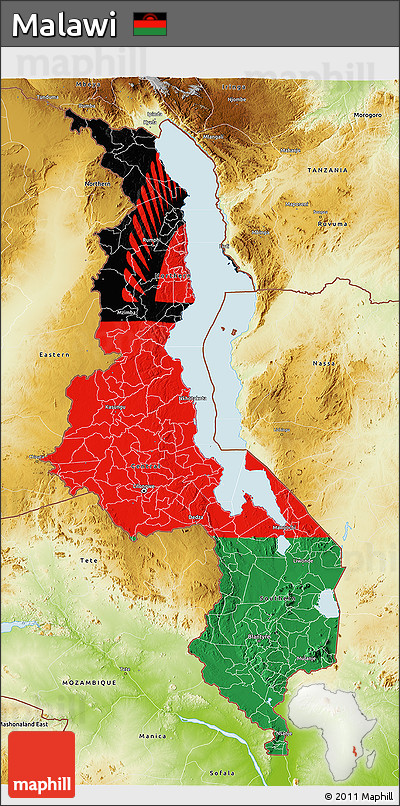 Flag 3D Map of Malawi, physical outside