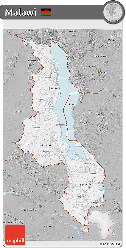 Gray 3D Map of Malawi