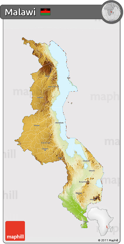 Physical 3D Map of Malawi, cropped outside
