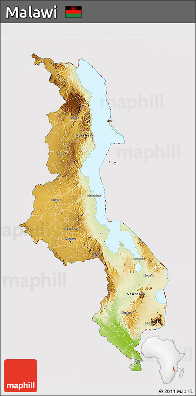 Physical 3D Map of Malawi, cropped outside