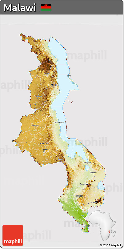 Physical 3D Map of Malawi, cropped outside