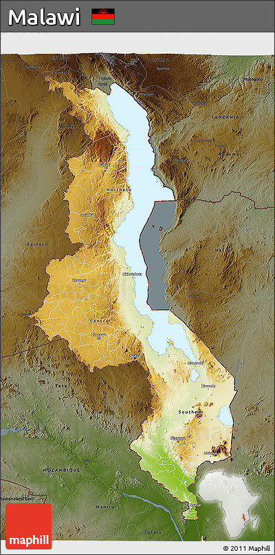 Physical 3D Map of Malawi, darken
