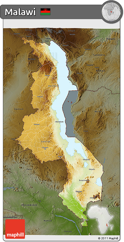 Physical 3D Map of Malawi, darken