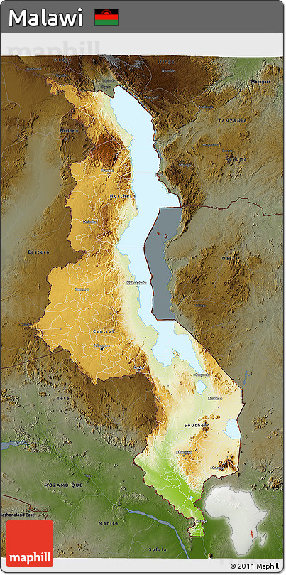 Physical 3D Map of Malawi, darken