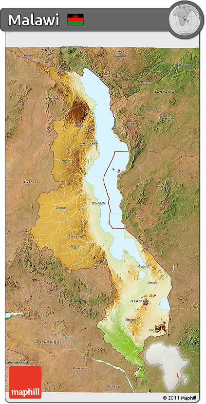 Physical 3D Map of Malawi, satellite outside