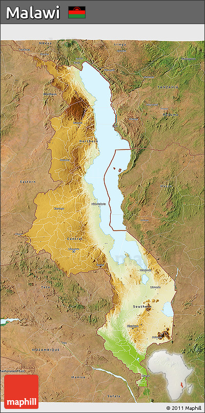 Physical 3D Map of Malawi, satellite outside