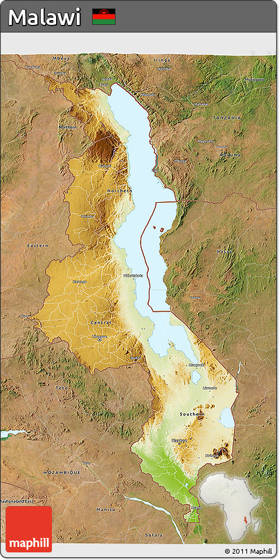 Physical 3D Map of Malawi, satellite outside