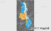 Political 3D Map of Malawi, darken, desaturated