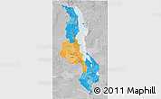 Political 3D Map of Malawi, lighten, desaturated