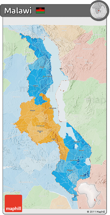 Political 3D Map of Malawi, lighten