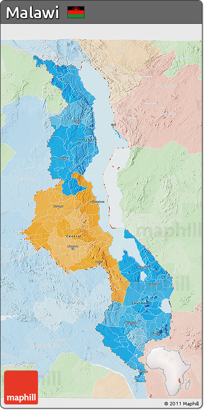 Political 3D Map of Malawi, lighten
