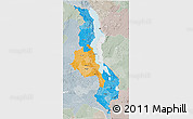 Political 3D Map of Malawi, lighten, semi-desaturated