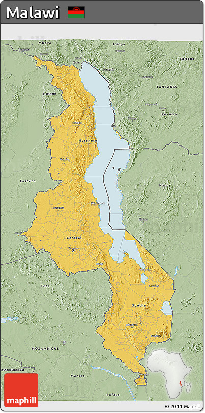 Savanna Style 3D Map of Malawi