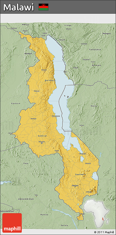 Savanna Style 3D Map of Malawi
