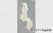 Shaded Relief 3D Map of Malawi, darken, desaturated