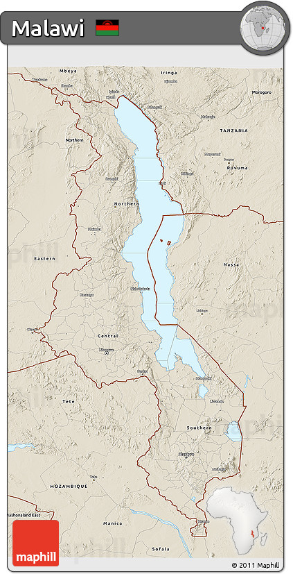 Shaded Relief 3D Map of Malawi