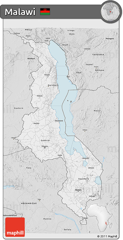 Silver Style 3D Map of Malawi