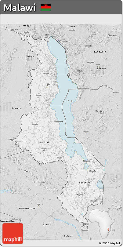 Silver Style 3D Map of Malawi