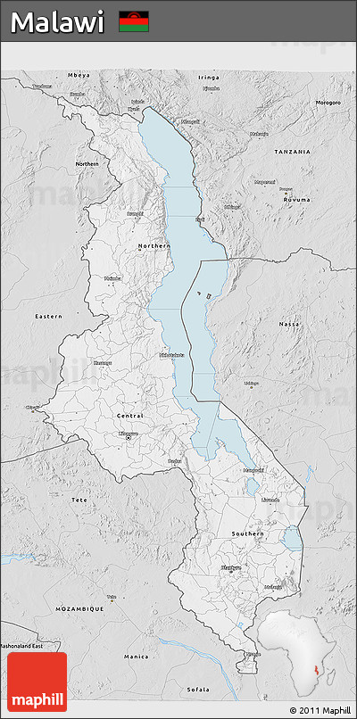 Silver Style 3D Map of Malawi