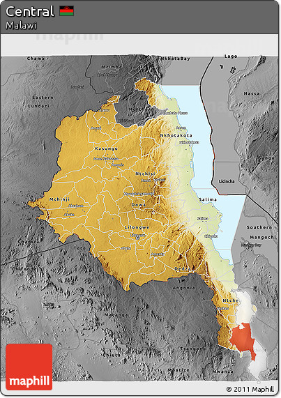 Physical 3D Map of Central, darken, desaturated